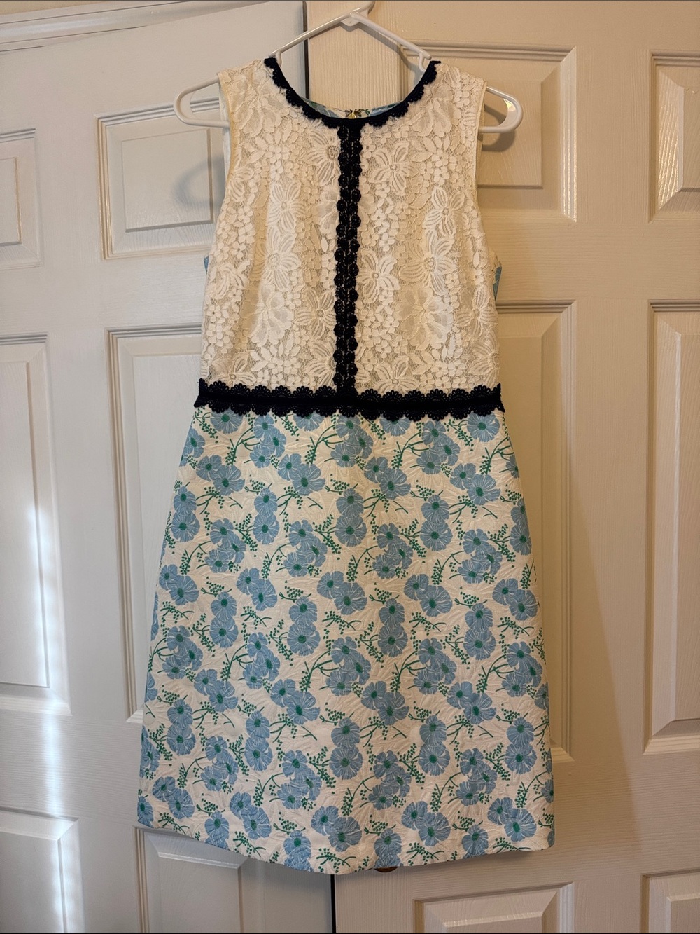Draper James Ivory Lace Bodice with Blue Floral Skirt Dress